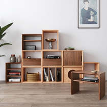 Solid wood bookcase Japanese free combination lattice cabinet floor rack desk one with door simple storage customization