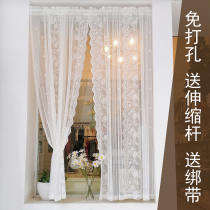 Pick up Korean white lace curtain window screen curtain pastoral American half curtain short curtain partition free of punching installation