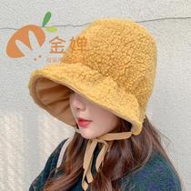 Lady Winter Han edition Japanese edition of cute lamb suede nursing ear hat students warm lacing pure color sleeve head hat