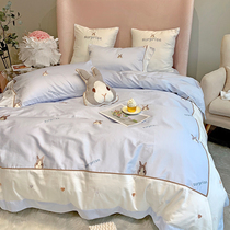 Net red girl heart four-piece set cotton pure cotton 60 bedding Princess wind cute Rabbit embroidery quilt cover