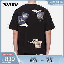 EVISU 2022 Spring summer new mens pocket pattern printed casual short sleeve couple t-shirt