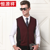 Hengyuanxiang wool vest mens middle-aged vest autumn and winter New sweater sleeveless V-collar waistband knitwear cardigan WR