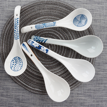 Japanese-style large ceramic spoon household porcelain spoon long handle soup spoon porcelain spoon Jingdezhen blue and white porcelain spoon