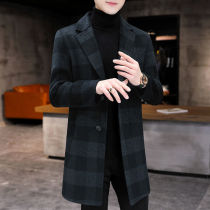 Double-sided cashmere coat mens autumn and winter plaid casual wool high-end woolen coat long woolen coat
