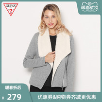 Guess women's fashion pull solid color wool collar short coat-w84q00r49d0