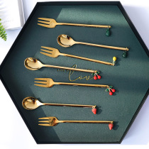 ins creative pendant stainless steel spoon small spoon mixing spoon gilded cute coffee spoon fruit fork strawberry spoon