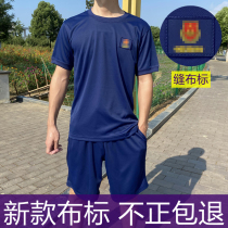 Blue new fire physical fitness suit training suit short sleeve shorts training uniform summer mens round neck T-shirt