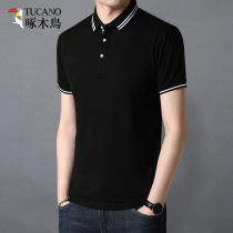 Woodpecker short-sleeved t-shirt mens ice silk top fashion young and middle-aged mens lapel polo shirt casual dad outfit tide T