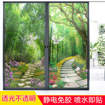 Window glass sticker bathroom toilet sliding door anti-penetration anti-peeping film anti-light Chinese landscape