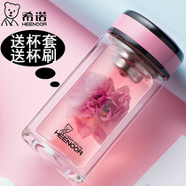 Hino double-layer glass small mini portable cute tea home fresh water cup filter tea cup children