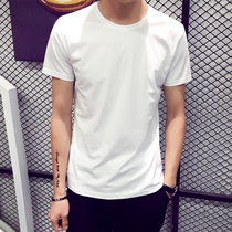 Summer mens short sleeve t-shirt round neck solid color body shirt base shirt Korean half sleeve top summer mens black and white tide
