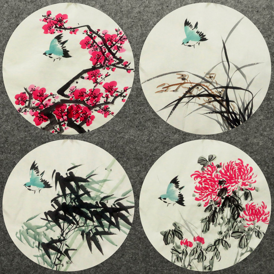 梅兰竹菊四条屏纯手绘画芯-梅兰竹菊四条屏纯手绘画芯促销价格、梅兰竹