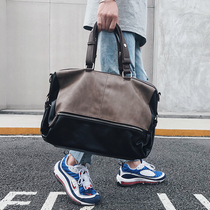 Hong Kongs new travel bag mens leather handbag Korean fashion trend business briefcase shoulder messenger bag