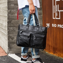 Hong Kong tide fashion Korean mens bag business leather briefcase youth horizontal Hand bag shoulder Cross bag