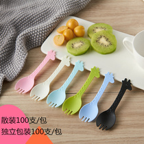 Plastic disposable spoon fork fork spoon Fruit fork Cake fork Independent packaging dessert spoon Ice cream spoon