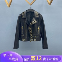 2021 spring Leather Jacket Womens sheep leather Korean version of slim European fashion leather jacket suit collar casual