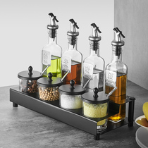 Seasoning box set Kitchen storage supplies Glass salt tank Stainless steel seasoning tank Seasoning bottle combination jar Monosodium glutamate