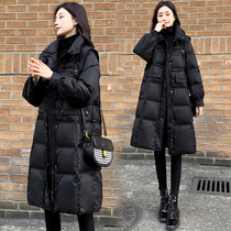 2021 new womens winter slim body long down jacket womens black skinny white duck down jacket stand collar