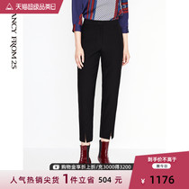 Langzi 2021 autumn thin elastic waist black straight tube split small feet suit pants womens shopping mall the same model