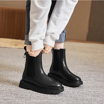 Hong Kong Martin boots female winter plus velvet 2021 New style English leather thick soles boots fashion Chelsea boots tide