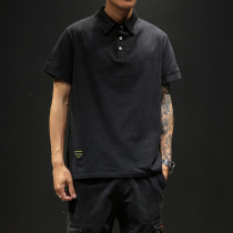 Hong Kong Tide brand ins lapel T-shirt short sleeve male Japanese Joker plus fat plus size polo shirt summer solid color half sleeve