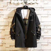 Hong Kong Tide brand trend Spring and Autumn long windbreaker mens Japanese fat fat loose large size ins jacket