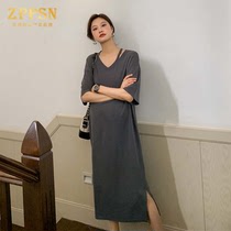 Italy ZPPSN counter pregnant women summer new high elastic comfortable careful machine v-neck short-sleeved loose dress