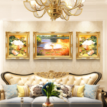 European oil painting living room sofa background decorative painting triple combination scenery Swan Lake Jane Europe hanging painting bedroom mural