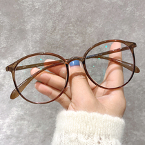 Tea color myopia frame ultra-light Lady Korean tide anti-blue Net red men can be equipped with high degree flat light frame