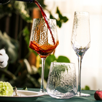 Wine wine wine glass Nordic wine glass hammer pattern gold crystal glass champagne glass goblet home diamond retro set