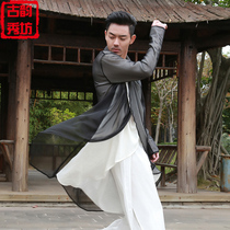 Flax Chinese mens suit Hanfu mens Tang costume tea costume ancient style Chinese performance