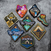Rhombus Full Embroidery Magic Sticker Outdoor Climbing Hiking Adventure Badge Landscape Morale Badge DIY Personality Backpack Patch