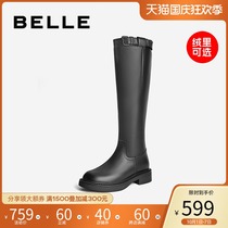 Belle thick-soled Knights boots female winter new shopping mall with cow leather leather boots plus velvet V9V1DDG0