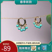 2022 Net Red Popcorn Earrings Earrings Natural Green Pine Stone Earrings Earrings Small CrowdDesign Sense Superior Cold Wind Accessories Women