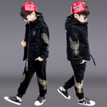 Childrens Boys winter suit plus velvet 2021 new winter thick sweater boys winter handsome clothes tide