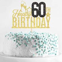Gold and Black Happy 60th Birthday Cake Topper - S