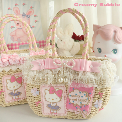 taobao agent Creamy Bubbles Original Lolita Super cute sweet kitty cat lace hands as a straw bag