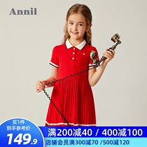 Anel Childrens Wear Girls College Dress Summer Dress Girls Middle School Children Short Sleeve Knitted Pleated Dress