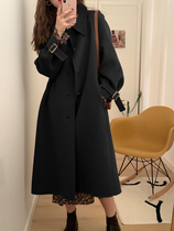 2021 Winter new students Black loose long temperament thickened retro knee hair coat coat coat women