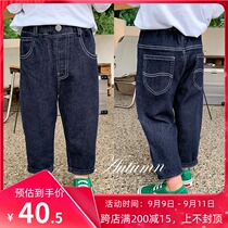 Cotton small class childrens clothing boys jeans 2021 autumn new baby solid color casual trousers Children Fashion pants