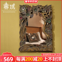 Thai Southeast Asian style solid wood gold carving frame Thai home bathroom mirror frame wall ornaments