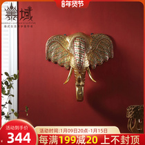Thai Southeast Asian style elephant head wood carving wall decoration Thai Thai style SPA Wall soft decoration pendant