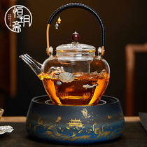 Hengyue Zhai glass Teapot Handmade silver-inlaid steam tea maker Household black tea white tea electric pottery stove set