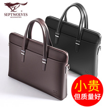 Seven wolves briefcase mens business simple large capacity mens bag Leather mens bag leather bag Shoulder bag handbag