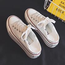 Gulvdinel a pedal soft bottom wild white xie~2021 new one xie two wear half drag thick canvas xie