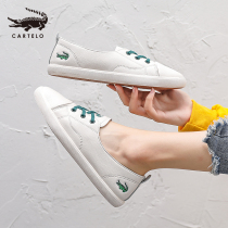 Crocodile white shoes womens summer thin soft soleplate shoes leather shallow mouth canvas shoes 2021 new versatile womens shoes