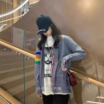Thom Browne 22 Early spring new TB four-track bar Rainbow striped male and female cashmere knitted cardiotheca