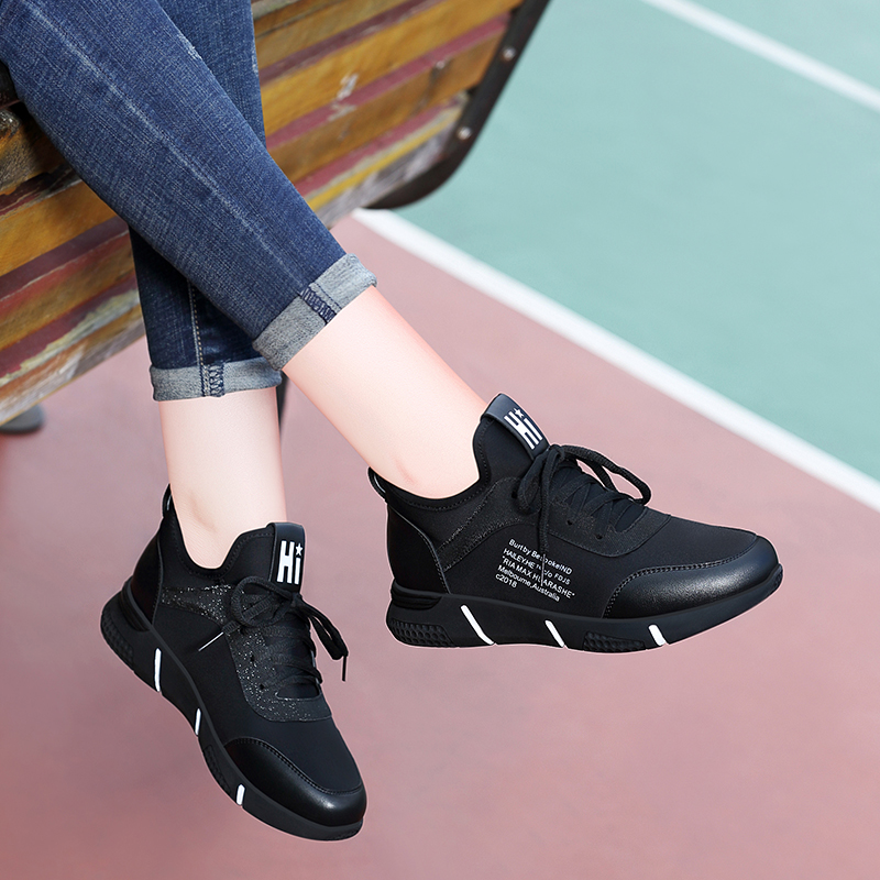 High-soled shoes in spring and winter of 2019 Women's shoes, net red sports shoes, leisure shoes, single shoes, lace and velvet