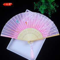 Fan Folding Fan China Wind Female Style Gufeng Flow Su Summer Carry-on Classical Ancient Clothes Ancient Hanfu Small Bamboo Fan Dance