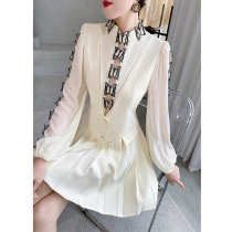 Early autumn dress high-grade temperament celebrity goddess Fan Tea Break small and a sassy two pleated dresses